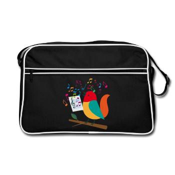 Oiseau chanteur avec des notes colorées – Motif musical - Sac Retro - noir/blanc - Devant