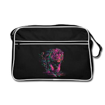Lion courant Tête de Lion Coloré Prédateur Animal Sauvage - Sac Retro - noir/blanc - Devant