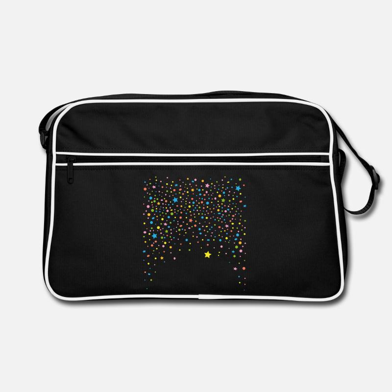 Silvester. Buntes Konfetti mit Sternen. Retro Tasche