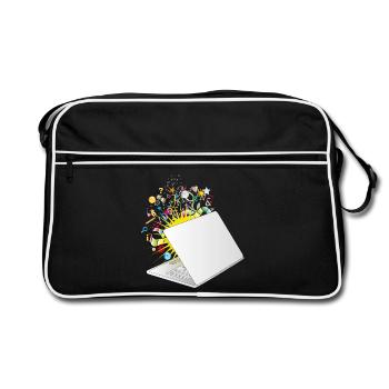 A half-opened laptop with a lot of symbols - Retro Bag - black/white - Front
