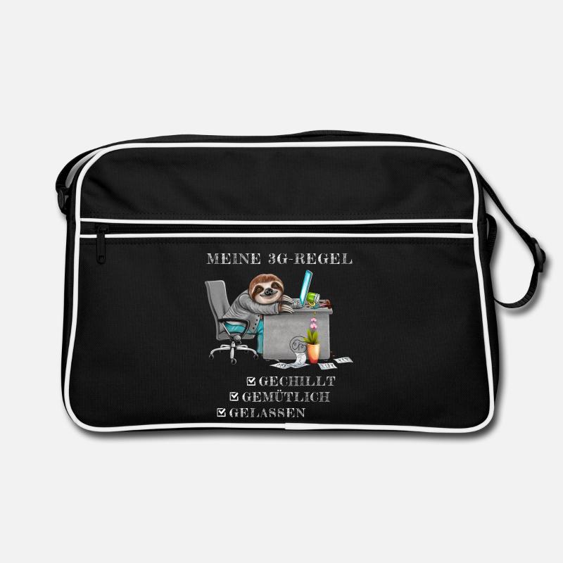 Faultier 3G Regel Bürohumor Geschenk Kollege - Retro Tasche - Schwarz/Weiß