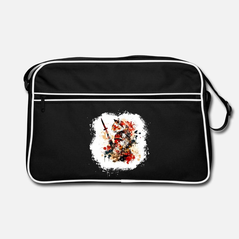 Samurai Katze Rot Schwarz Retro Tasche