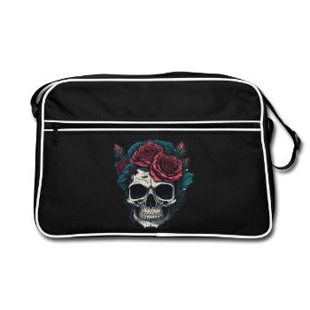 Crâne avec des roses - Sac Retro - noir/blanc - Devant