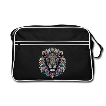 Löwe mit Mandalas verziert - Retro Tasche - Schwarz/Weiß - Vorne