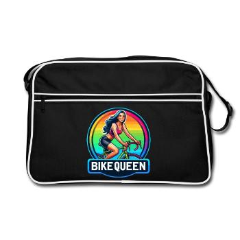 Bike Queen Regenbogen Abzeichen - Retro Tasche - Schwarz/Weiß - Vorne
