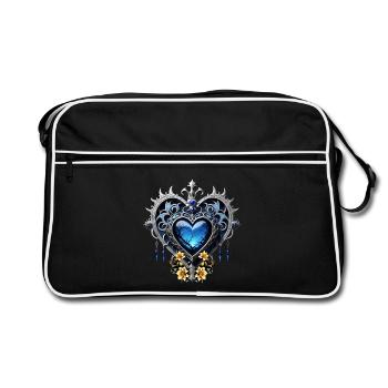 Magnifique coeur gothique noble aux couleurs bleues - Sac Retro - noir/blanc - Devant
