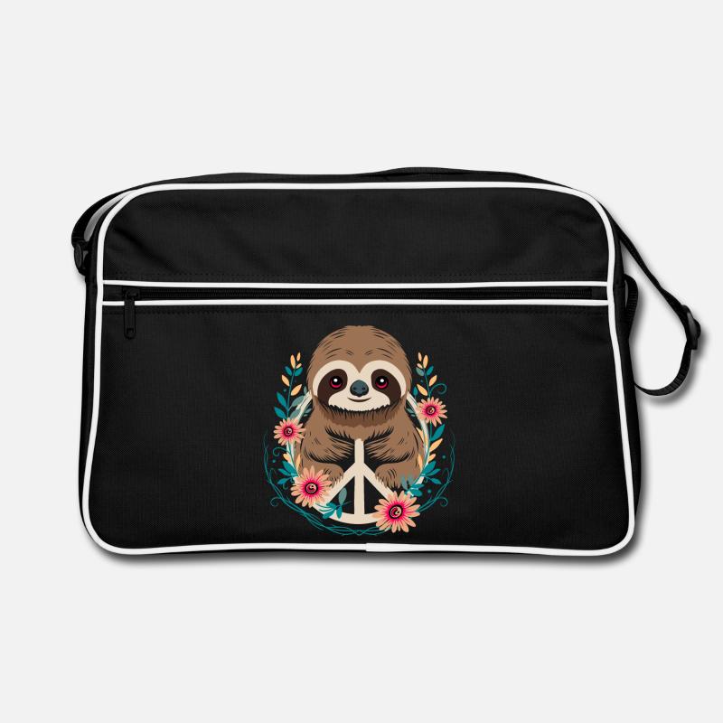 Faultier mit Peace Zeichen und Blumen Retro Tasche