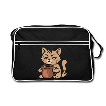Müde Kaffeekatze – Lustiges Katzenmotiv - Retro Tasche - Schwarz/Weiß - Vorne