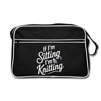 Wenn ich sitze, stricke ich - Retro Tasche - Schwarz/Weiß - Vorne
