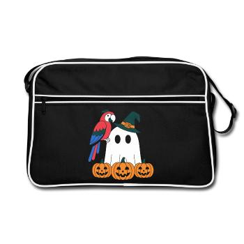 Pumpkin Ghost and Parrot Halloween - Retro Bag - black/white - Front