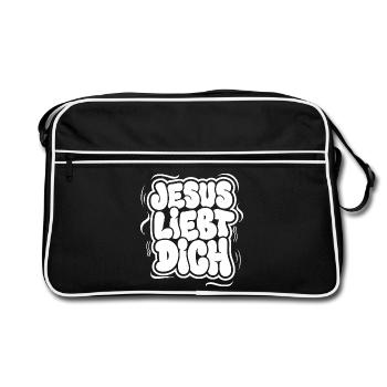 Jesus Loves You Bubblig Lettering - Retro Bag - black/white - Front