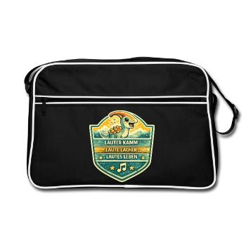 Dino Badge Lautes Leben - Retro Tasche - Schwarz/Weiß - Vorne