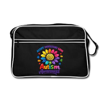 Autismus-Bewusstsein-Sonnenblume - Retro Tasche - Schwarz/Weiß - Vorne