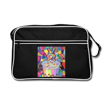 Bubble Tea Boba Drôle de Lapin mignon - Sac Retro - noir/blanc - Devant