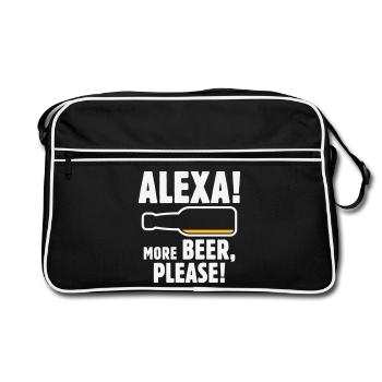 Alexa! Mehr Bier, bitte! (Lustiger Trinker / NEG 2C) - Retro Tasche - Schwarz/Weiß - Vorne