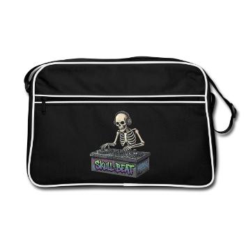 Skelettartiger DJ Skull Beat - Retro Tasche - Schwarz/Weiß - Vorne