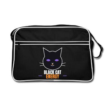 Black Cat Energy Funny Halloween Cat - Retro Tasche - Schwarz/Weiß - Vorne