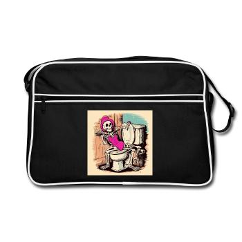 Skeleton in bathroom with swimsuit - Retro Bag - black/white - Front