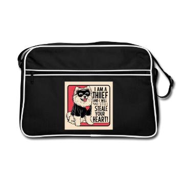 Pomeranian Dog "I am a thief" - Retro Bag - black/white - Front
