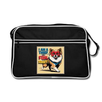 Pomeranian Dog "I am a thief" - Retro Bag - black/white - Front