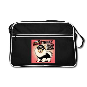 Comicstyle Pomeranian Dog "I am a thief" - Retro Bag - black/white - Front