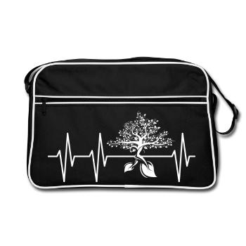 heartbeat, tree, nature, pulse, symbol, forest, icon, graphic - Retro Bag - black/white - Front