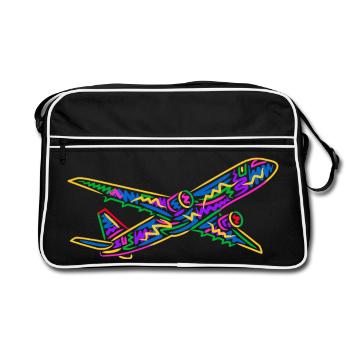 Colorful Airplane Flyer Kids Men Boys Pilot - Retro Bag - black/white - Front