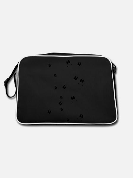 Trittsiegel Mufflon, Wildschwein, Reh - Retro Tasche - Schwarz/Weiß - Hinten
