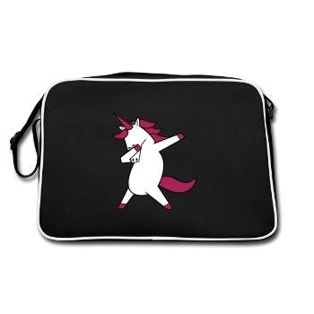 dabbing unicorn - Retro Tasche - Schwarz/Weiß - Hinten