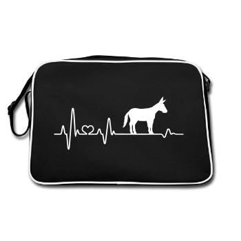 Heartbeat Donkey Muli Mule Farm Animal Farmer - Retro Bag - black/white - Back