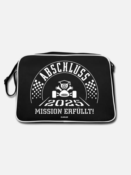 Abschluss 2025 – Mission Erfüllt! (Zieleinfahrt W) - Retro Tasche - Schwarz/Weiß - Hinten
