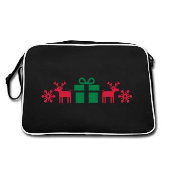 Norwegian Pattern, Christmas, Gift, Moose, Text - Retro Bag - black/white - Back