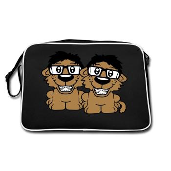 2 Hunde Nerds Hornbrille Geeks Zahnspange Schlau - Retro Tasche - Schwarz/Weiß - Hinten