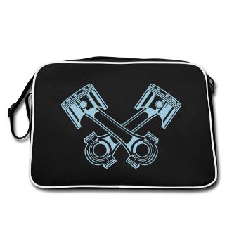 Zwei Kolben samt Pleuel gekreuzt - Detail - Retro Tasche - Schwarz/Weiß - Hinten