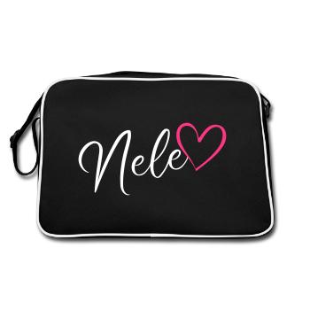 Nele Name Vorname Herz Pink - Retro Tasche - Schwarz/Weiß - Hinten