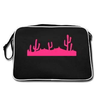 Viele Kakteen Kaktus Wüste Cool Lila Abend Nacht - Retro Tasche - Schwarz/Weiß - Hinten