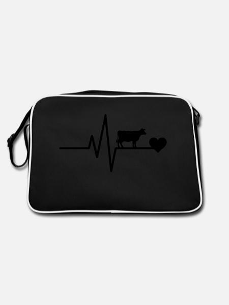 t Cow Farmer Heartbeat - Retro Bag - black/white - Back