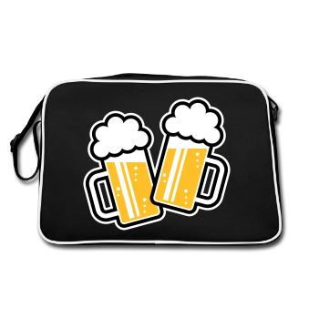 2 Bierkrüge Stoßen An, Prosit! (Bier Maßkrüge 3C) - Retro Tasche - Schwarz/Weiß - Hinten