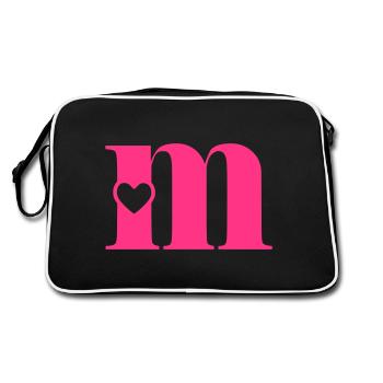 Letter m Initial Letter with Heart - Retro Bag - black/white - Back