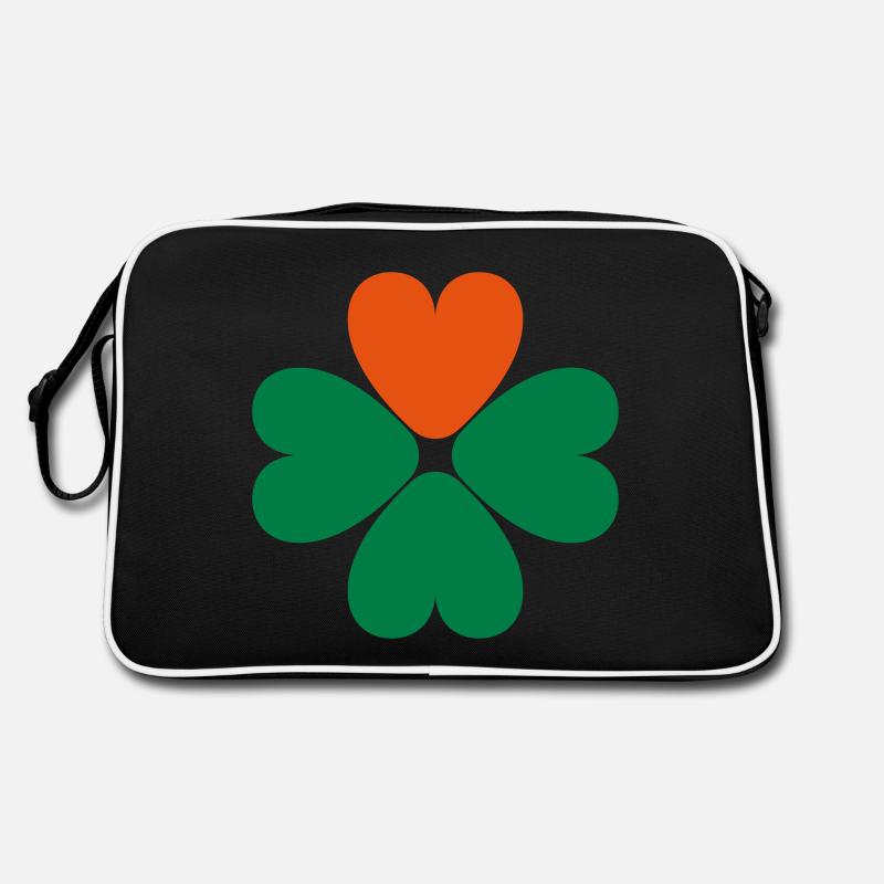 Saint Patrick's Day Cloverleaf Shamrock Heart - Retro Bag - black/white