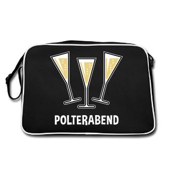 Polterabend (JGA / Sektgläser / Trichter Zu / 3C) - Retro Tasche - Schwarz/Weiß - Hinten