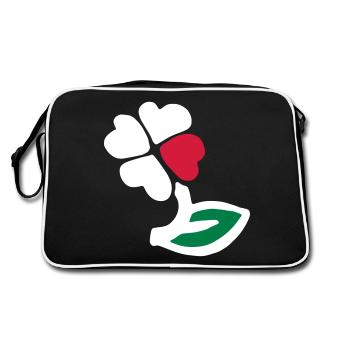 Vierblättriges Kleeblatt bunt / four-leaf clover - Retro Tasche - Schwarz/Weiß - Hinten
