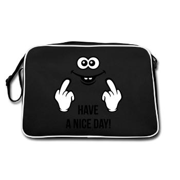 Visage souriant - Passez une bonne journée! (Doigt puant) - Sac Retro - noir/blanc - Dos