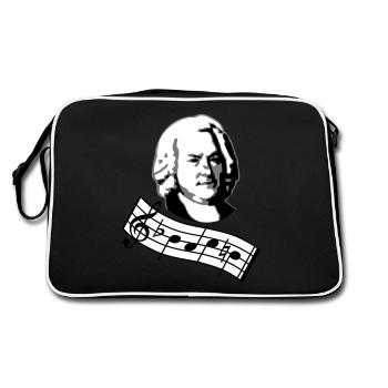bach noten 3col vers2 - Retro Tasche - Schwarz/Weiß - Hinten