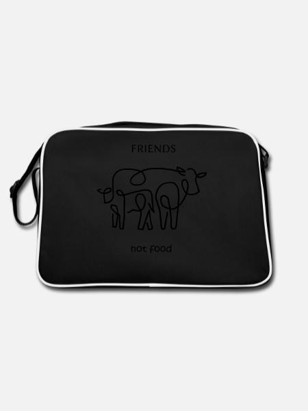 Friends not food / Vegan / Line Art - Retro Bag - black/white - Back