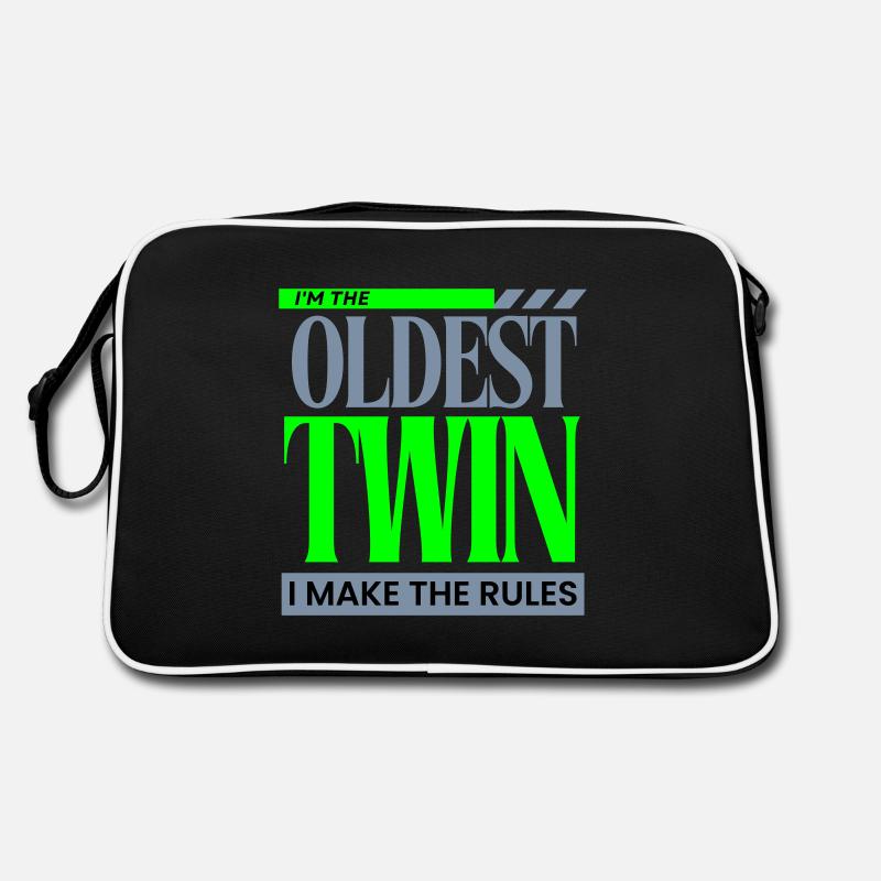 Ich bin der älteste Zwilling Ich mache die Regeln lustig Geschwister - Retro Tasche - Schwarz/Weiß