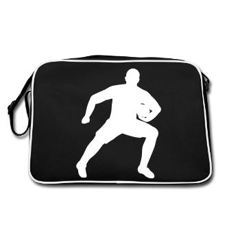 Rugby player defends ball - Retro Bag - black/white - Back