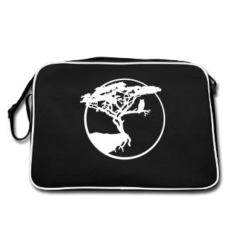 hibou arbre oiseau lune falaise ronde nuit silhouette - Sac Retro - noir/blanc - Dos