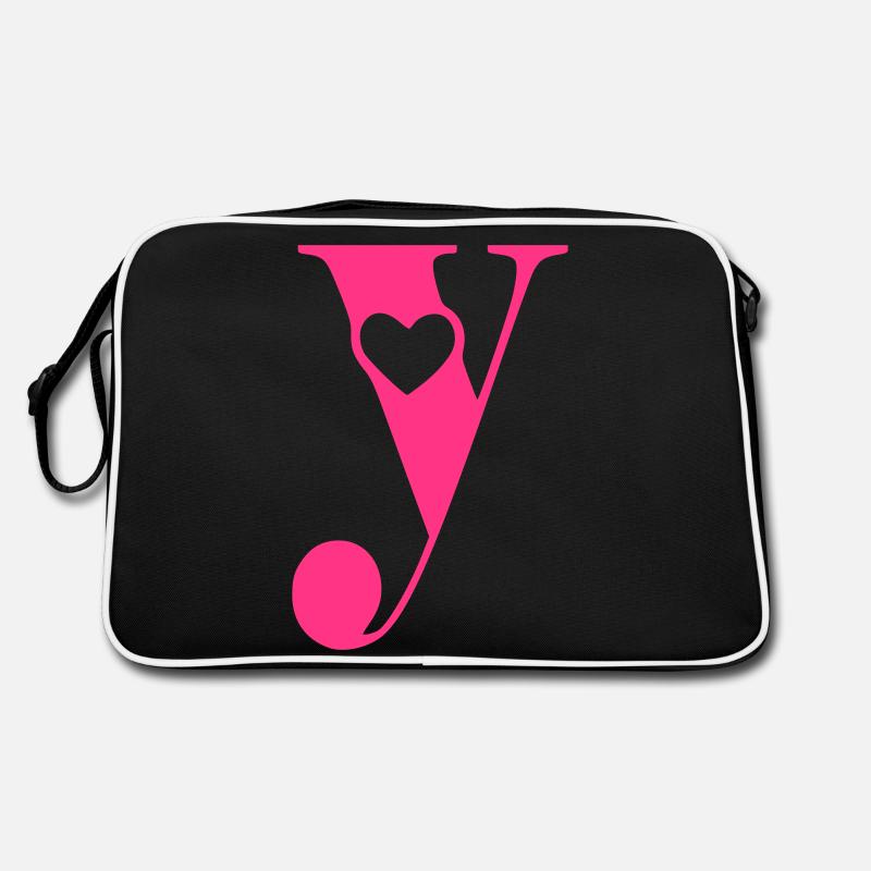 Buchstabe y Anfangsbuchstabe mit Herz - Retro Tasche - Schwarz/Weiß