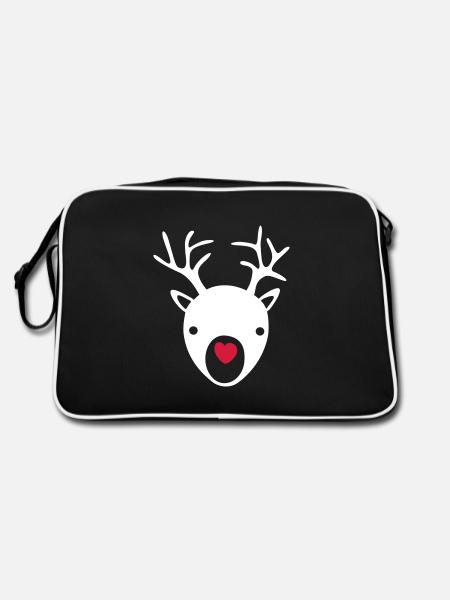 Rudolph Herz Nase Rentier Weihnachten Xmas Rudolf - Retro Tasche - Schwarz/Weiß - Hinten